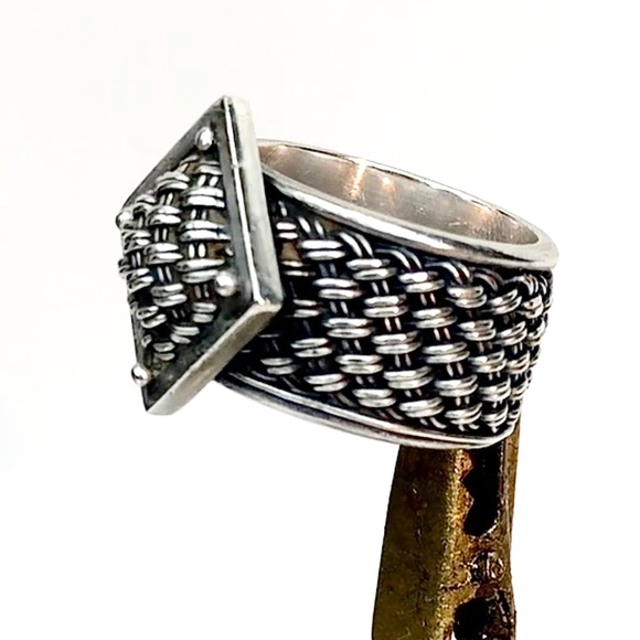 Vintage Suarti BA Sterling Silver Basketweave Dome Ring Wide Band Size 7 1980's - Picture 14 of 16